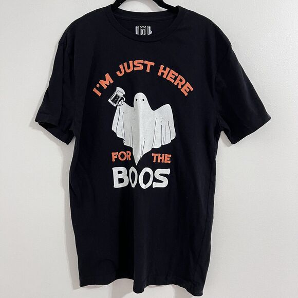 IML Black Funny Halloween T-shirt Size L Haunted I'm Just Here For The Boos - Picture 1 of 5